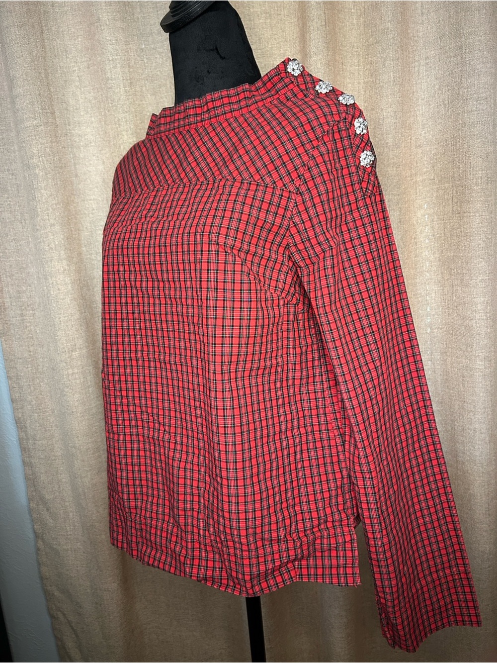 J. Crew Women’s Holiday Plaid Jeweled Tunic Blouse
